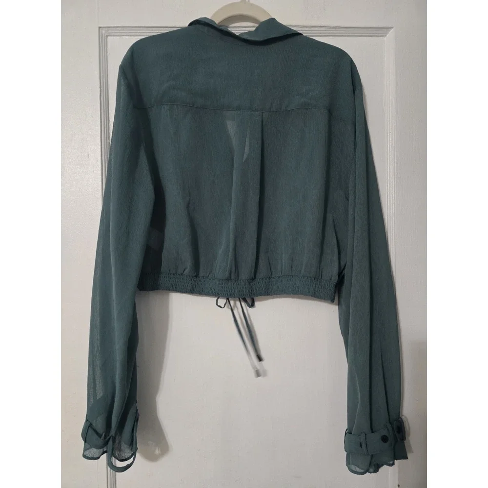 Free People Green Sheer Crop Top Size Large NWT